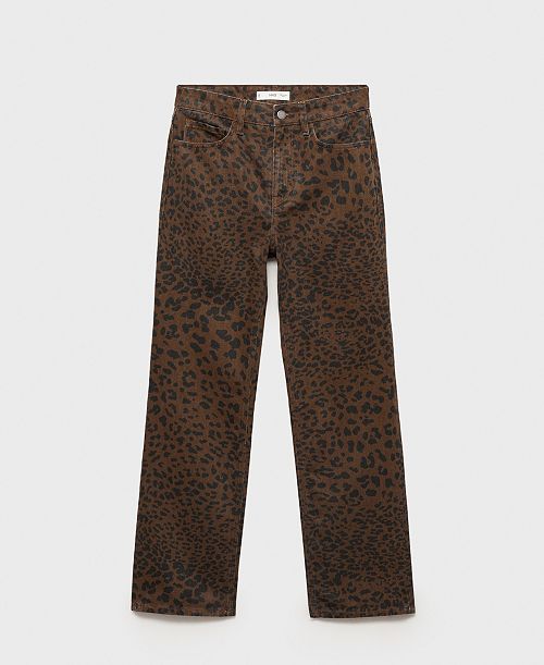 MANGO Women's Leopard-Print Straight Jeans Women's Fashion Shoes & Accessories