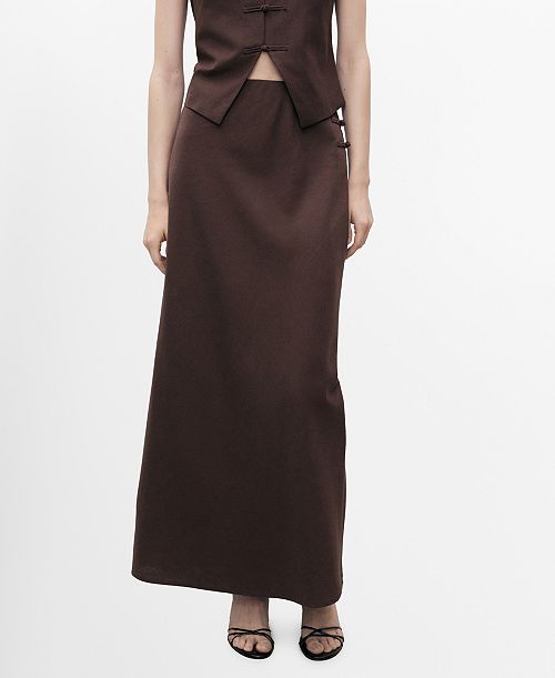 MANGO Women's Linen-Blend Straight Skirt Women's Fashion Shoes & Accessories