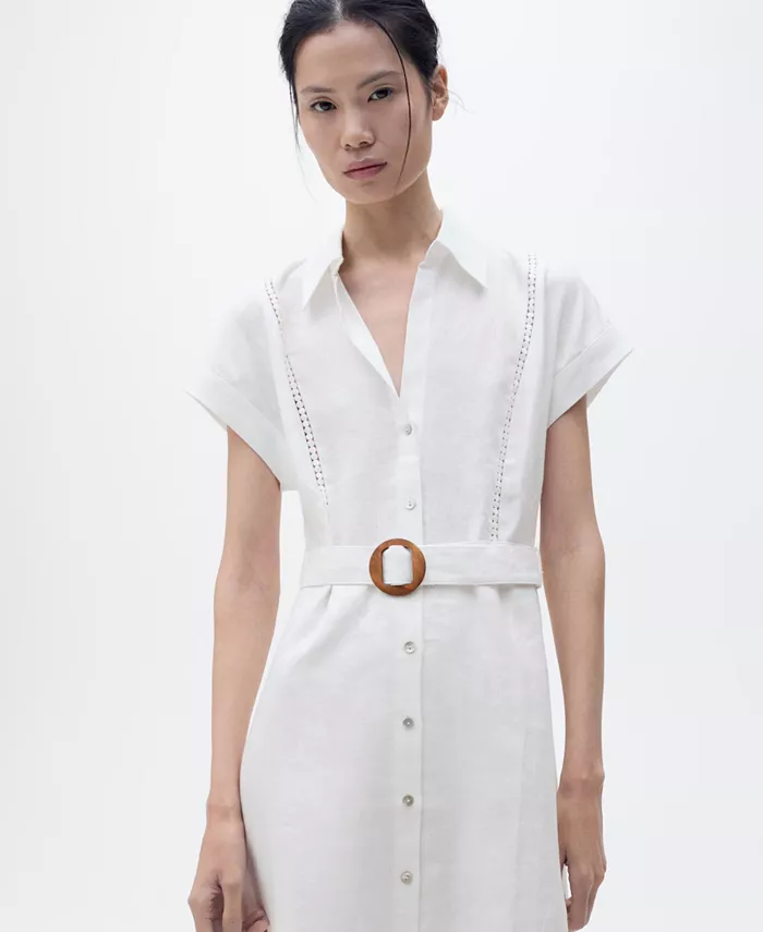 MANGO Women's Linen Shirt Dress Women's Fashion Shoes & Accessories