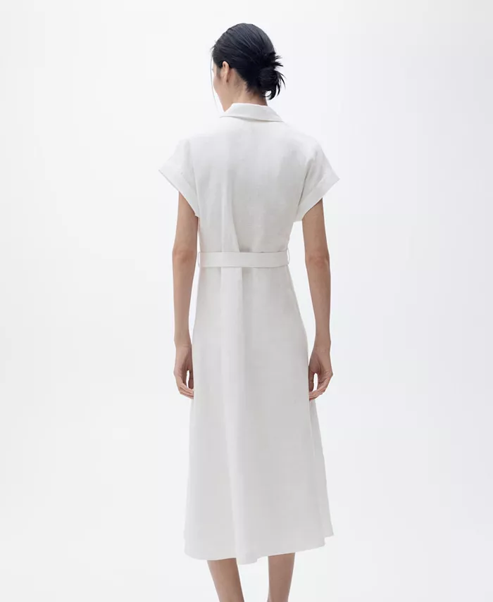 MANGO Women's Linen Shirt Dress Women's Fashion Shoes & Accessories