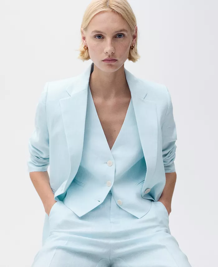 MANGO Women's Linen Suit Jacket Women's Fashion Shoes & Accessories