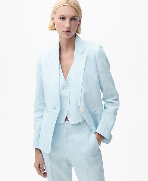 MANGO Women's Linen Suit Jacket Women's Fashion Shoes & Accessories