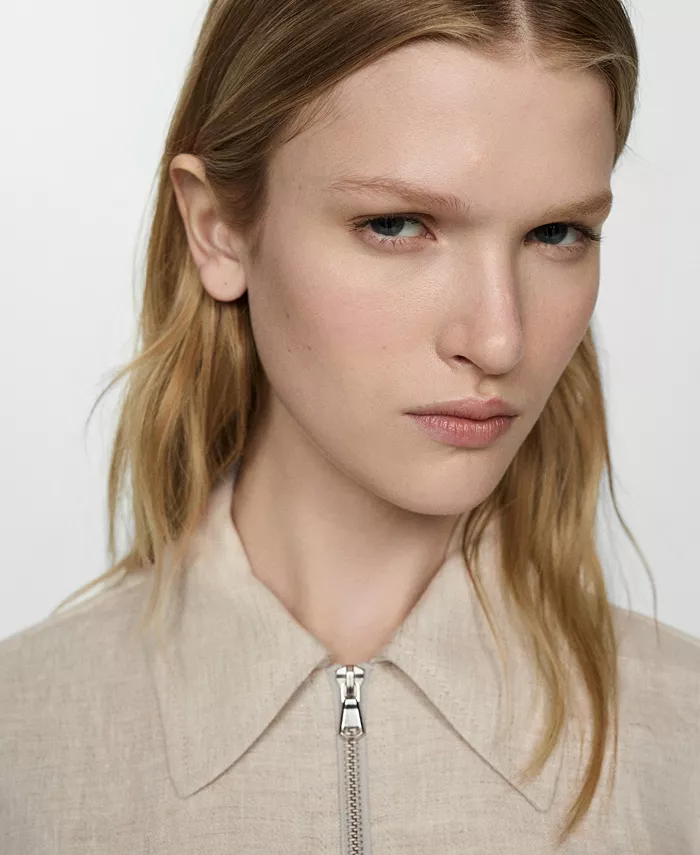 MANGO Women's Linen Zip Jacket Women's Fashion Shoes & Accessories