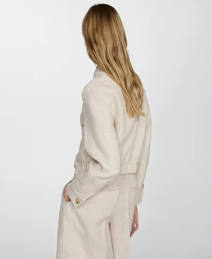 MANGO Women's Linen Zip Jacket Women's Fashion Shoes & Accessories
