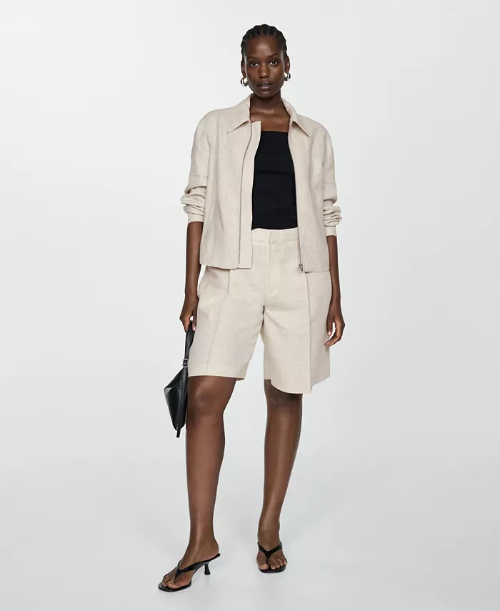 MANGO Women's Linen Zip Jacket Women's Fashion Shoes & Accessories