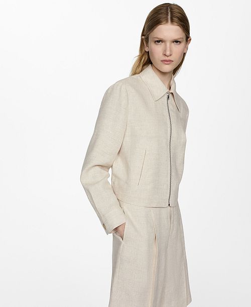 MANGO Women's Linen Zip Jacket Women's Fashion Shoes & Accessories
