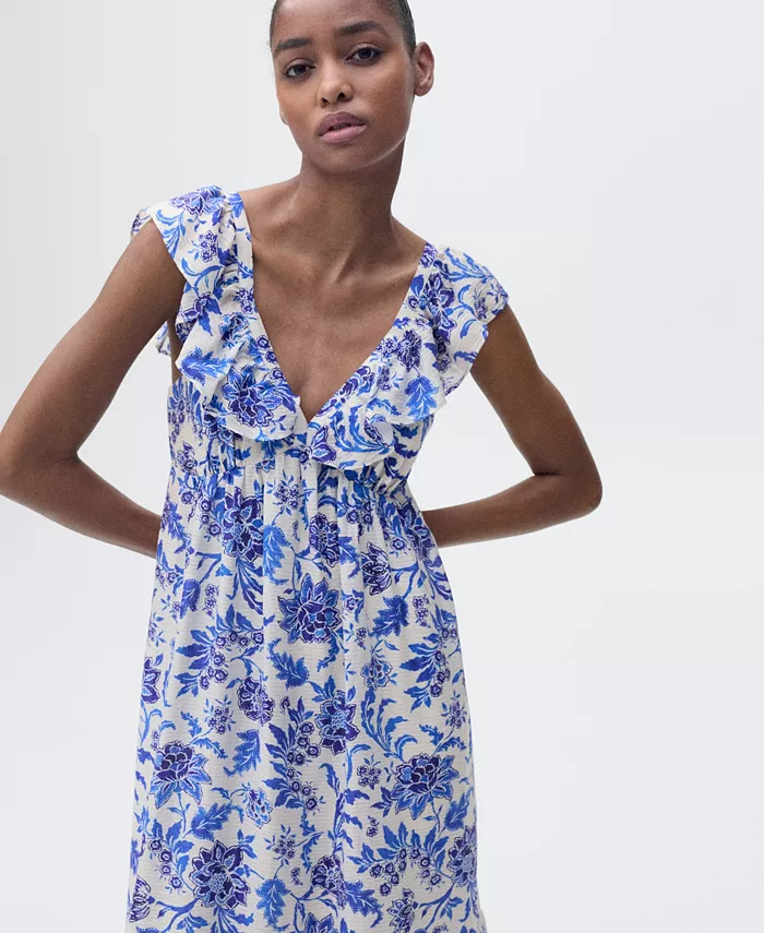 MANGO Women's Long Flared Floral Dress Women's Fashion Shoes & Accessories