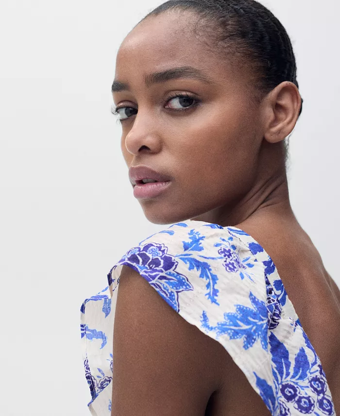 MANGO Women's Long Flared Floral Dress Women's Fashion Shoes & Accessories