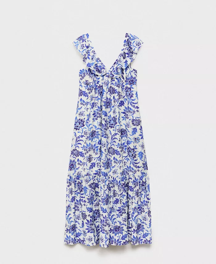 MANGO Women's Long Flared Floral Dress Women's Fashion Shoes & Accessories