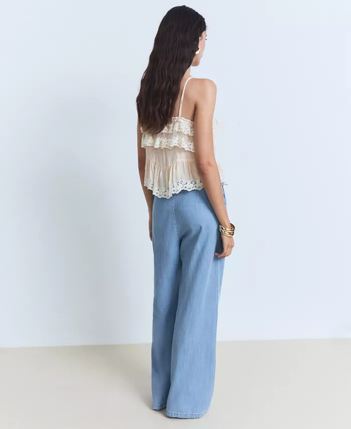 MANGO Women's Lyocell Wide Leg Pants Women's Fashion Shoes & Accessories