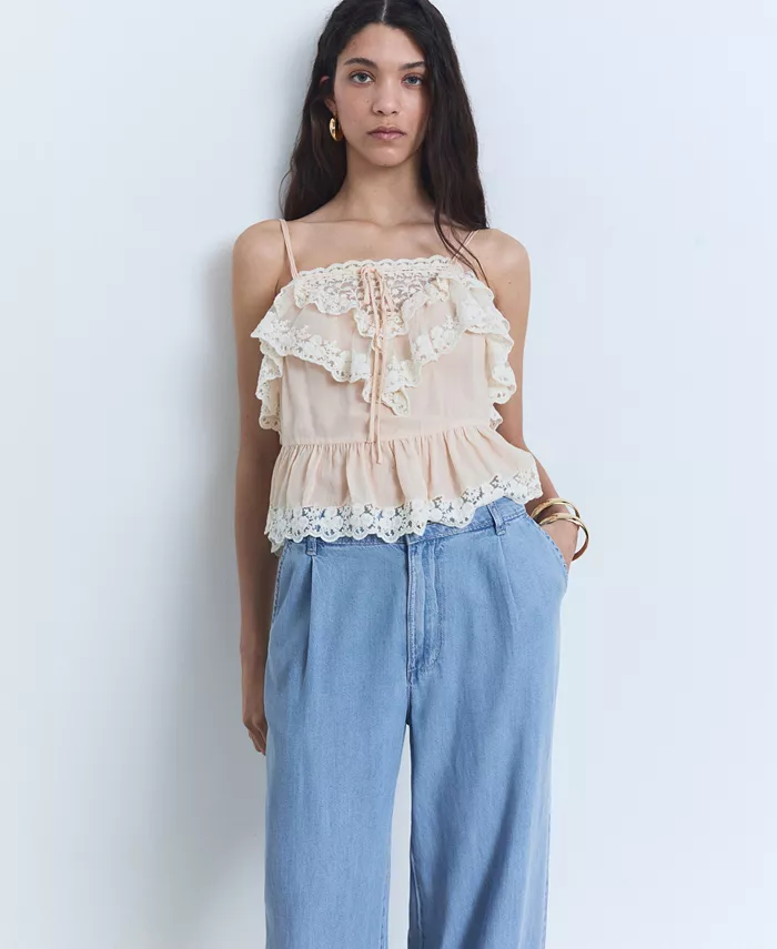 MANGO Women's Lyocell Wide Leg Pants Women's Fashion Shoes & Accessories