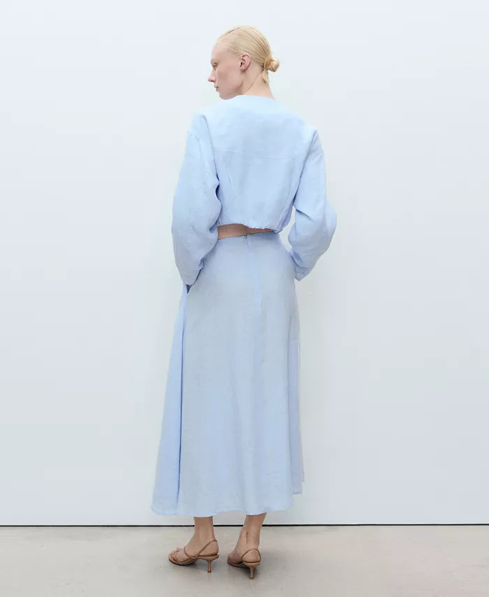 MANGO Women's Pleat Detail Linen Skirts Women's Fashion Shoes & Accessories