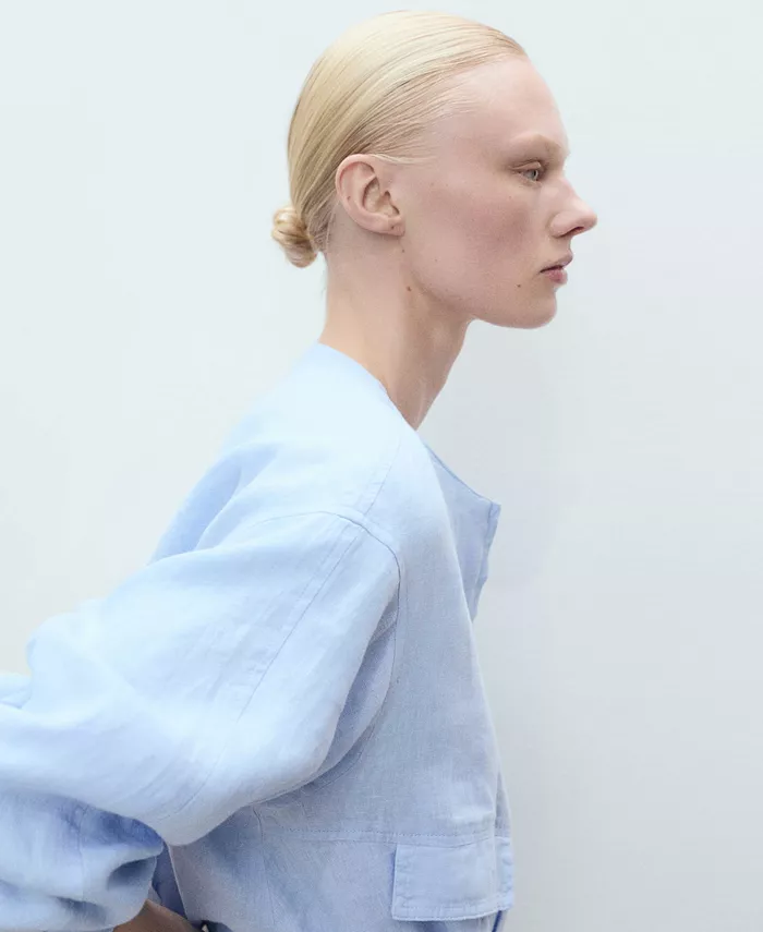 MANGO Women's Pleat Detail Linen Skirts Women's Fashion Shoes & Accessories