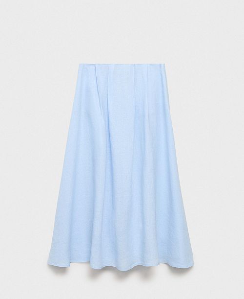 MANGO Women's Pleat Detail Linen Skirts Women's Fashion Shoes & Accessories