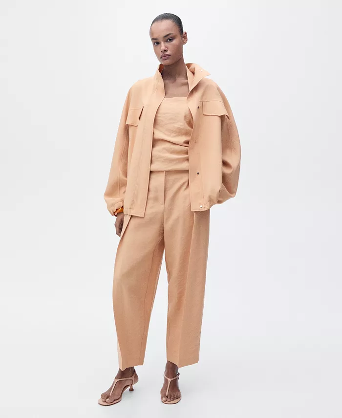 MANGO Women's Pleated Straight-Fit Lyocell Pants Women's Fashion Shoes & Accessories