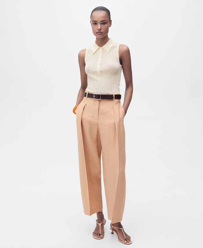 MANGO Women's Pleated Straight-Fit Lyocell Pants Women's Fashion Shoes & Accessories
