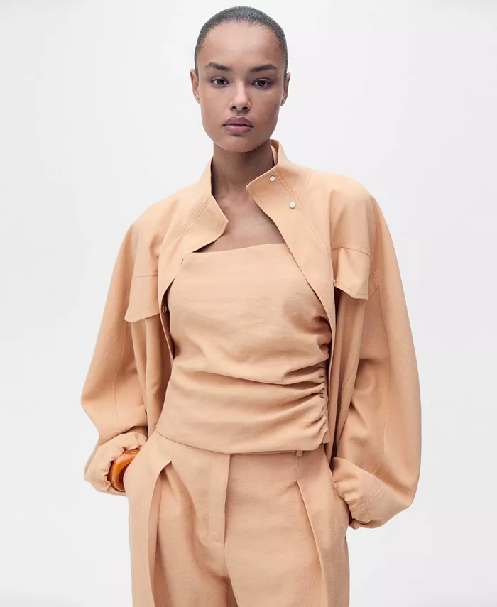 MANGO Women's Pleated Straight-Fit Lyocell Pants Women's Fashion Shoes & Accessories