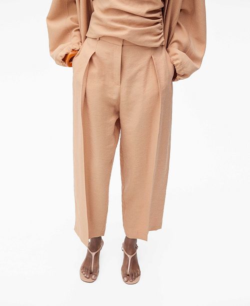 MANGO Women's Pleated Straight-Fit Lyocell Pants Women's Fashion Shoes & Accessories