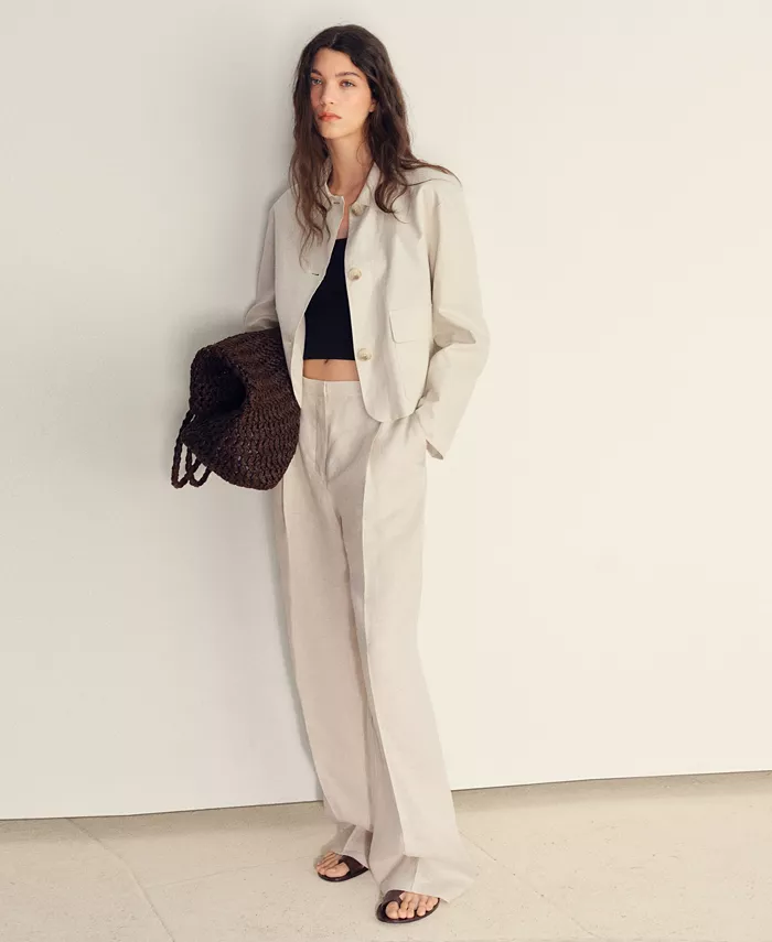 MANGO Women's Pocket Linen-Blend Jacket Women's Fashion Shoes & Accessories