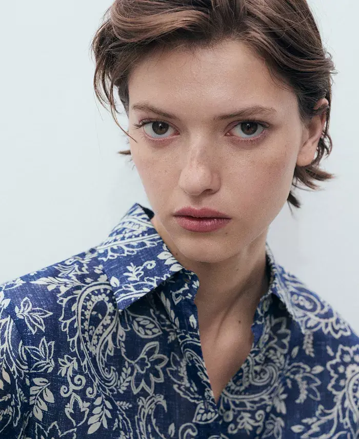 MANGO Women's Printed Cotton Shirt Women's Fashion Shoes & Accessories