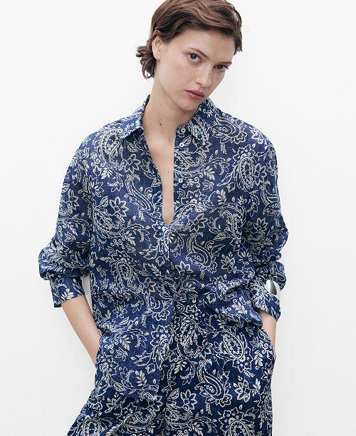 MANGO Women's Printed Cotton Shirt Women's Fashion Shoes & Accessories