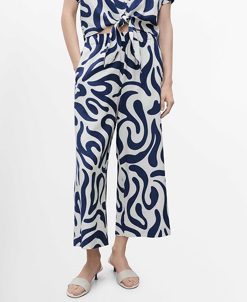 MANGO Women's Printed Culotte Pants Women's Fashion Shoes & Accessories
