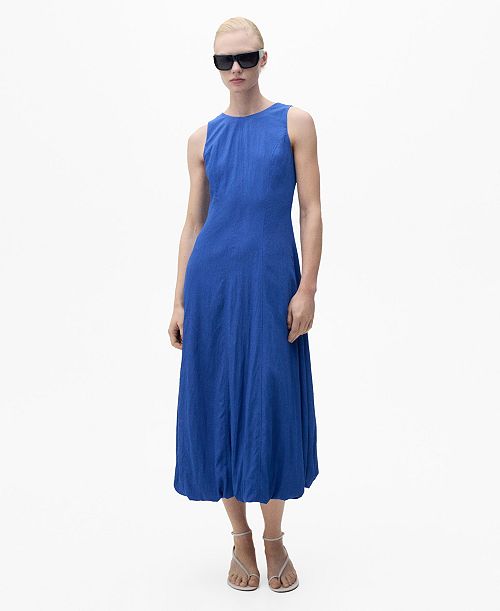 MANGO Women's Puffed Hem Midi Dress Women's Fashion Shoes & Accessories