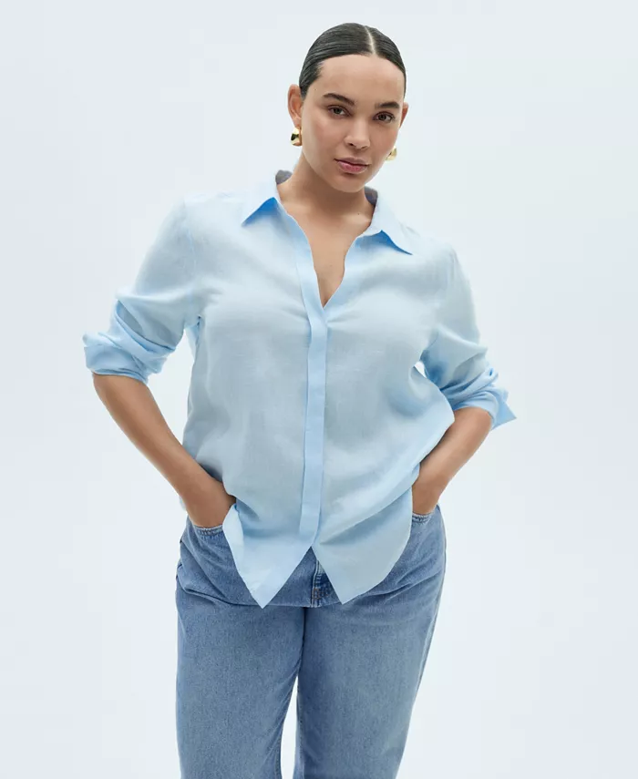MANGO Women's Regular-Fit Linen Shirt Women's Fashion Shoes & Accessories