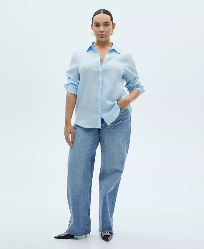 MANGO Women's Regular-Fit Linen Shirt Women's Fashion Shoes & Accessories
