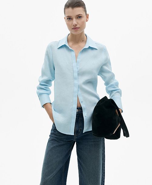 MANGO Women's Regular-Fit Linen Shirt Women's Fashion Shoes & Accessories