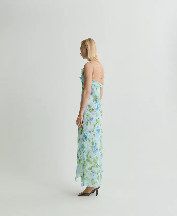 MANGO Women's Ruffled Floral Print Dress Women's Fashion Shoes & Accessories