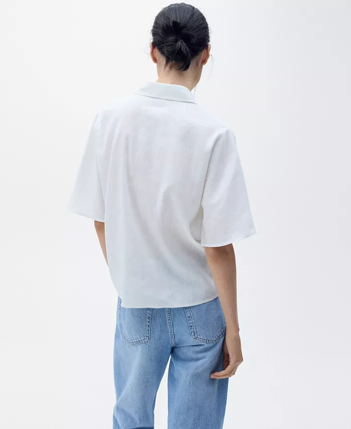 MANGO Women's Short Sleeve Linen-Blend Shirt Women's Fashion Shoes & Accessories
