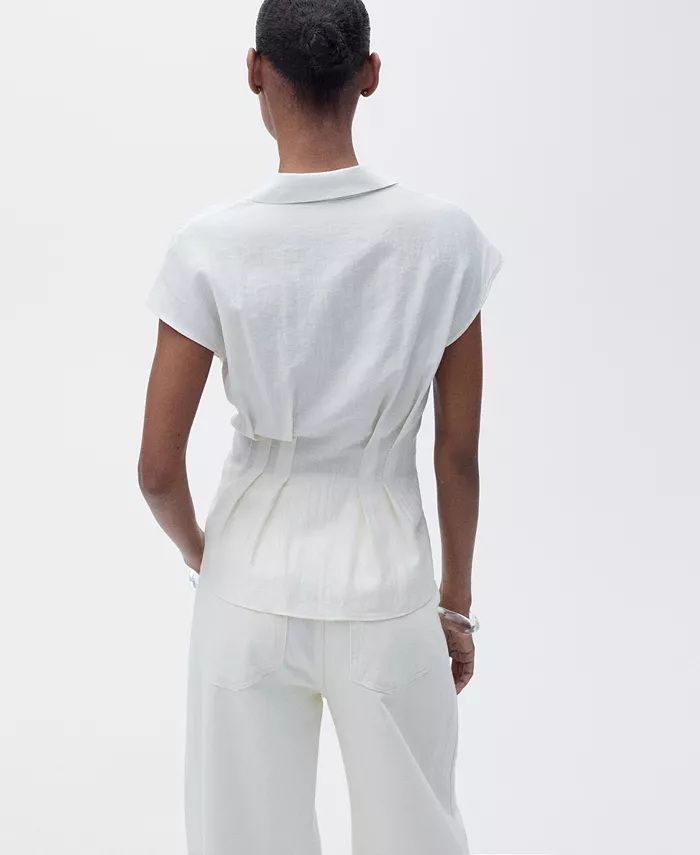 MANGO Women's Short Sleeve Pleated Shirt Women's Fashion Shoes & Accessories
