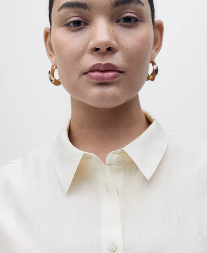 MANGO Women's Short Sleeve Pleated Shirt Women's Fashion Shoes & Accessories