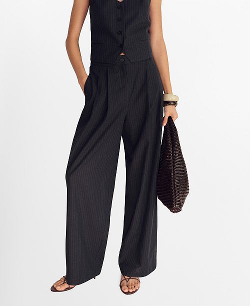 MANGO Women's Straight-Fit Linen-Blend Suit Pants Women's Fashion Shoes & Accessories