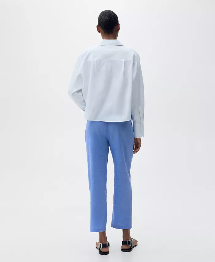 MANGO Women's Straight Linen-Blend Trousers Pants Women's Fashion Shoes & Accessories