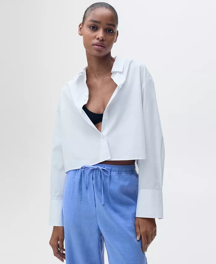 MANGO Women's Straight Linen-Blend Trousers Pants Women's Fashion Shoes & Accessories