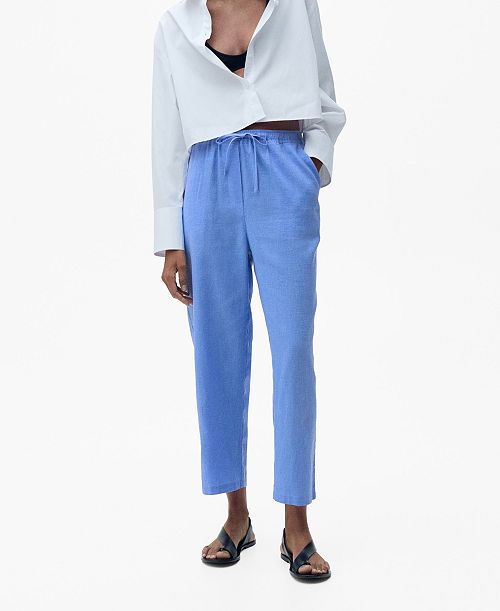 MANGO Women's Straight Linen-Blend Trousers Pants Women's Fashion Shoes & Accessories