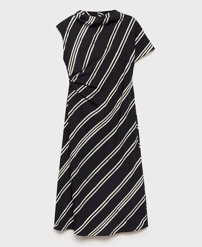MANGO Women's Striped Print Midi Dress Women's Fashion Shoes & Accessories