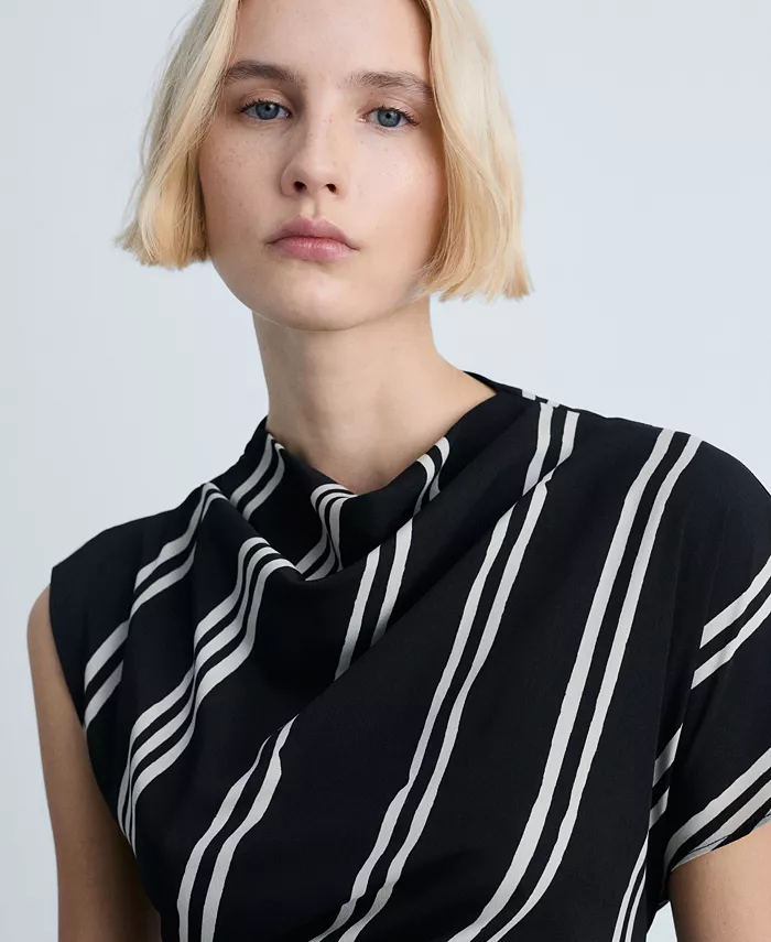 MANGO Women's Striped Print Midi Dress Women's Fashion Shoes & Accessories