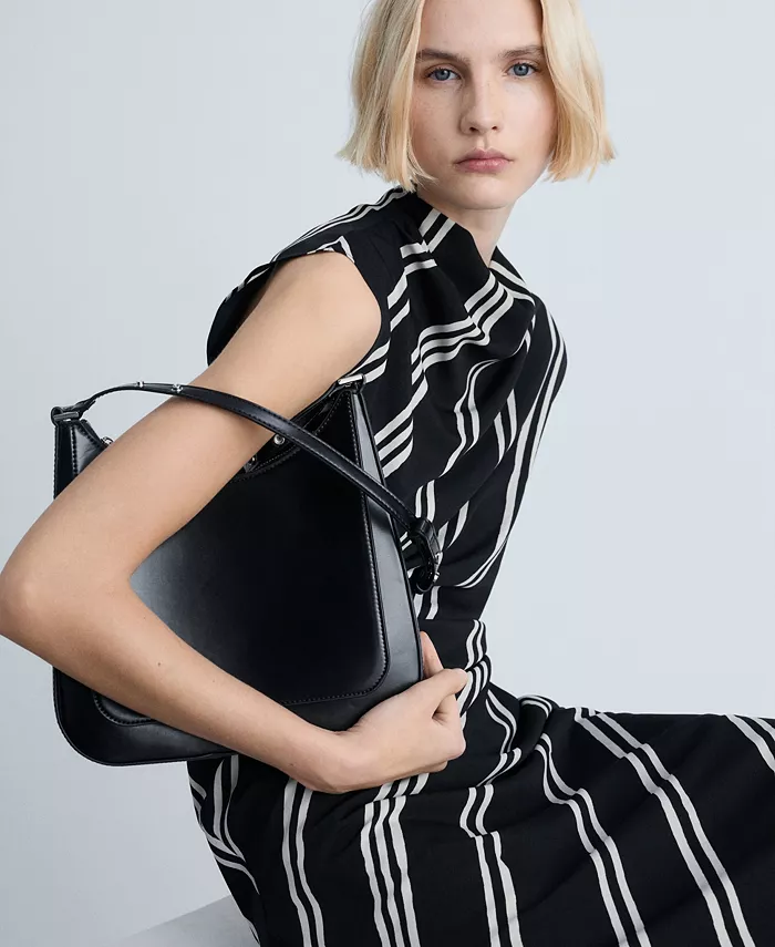 MANGO Women's Striped Print Midi Dress Women's Fashion Shoes & Accessories