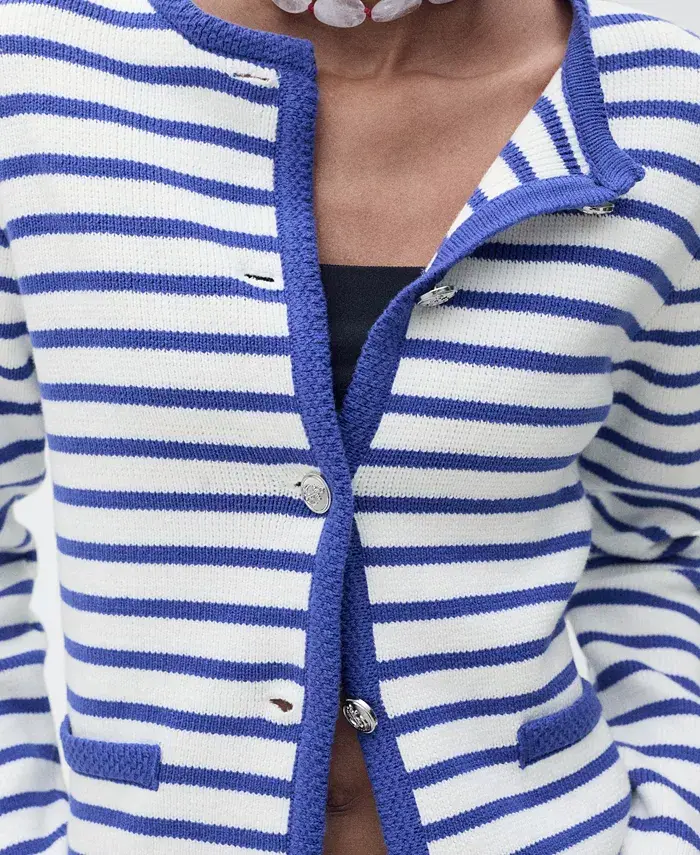 MANGO Women's Stripped Knit Cardigan Sweater Women's Fashion Shoes & Accessories