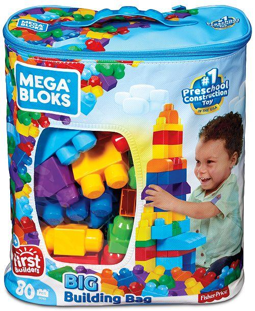 Mega Bloks 80-piece Big Building Bag Blocks for Toddlers 1-3 Blue All Toys