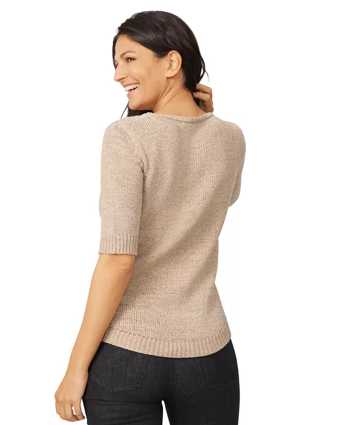 Melissa Paige Women's Elbow-Sleeve Ribbed-Edge Tape-Yarn Sweater Women's Fashion Shoes & Accessories