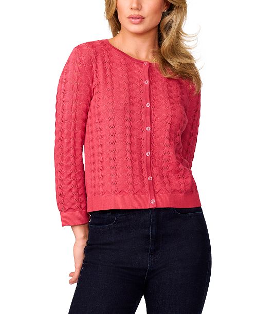 Melissa Paige Women's Pointelle-Knit Crewneck Cardigan Women's Fashion Shoes & Accessories