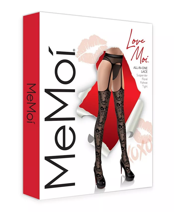 MeMoi Women's All-In-One Lace Suspender Floral Fishnet Tights Women's Fashion Shoes & Accessories