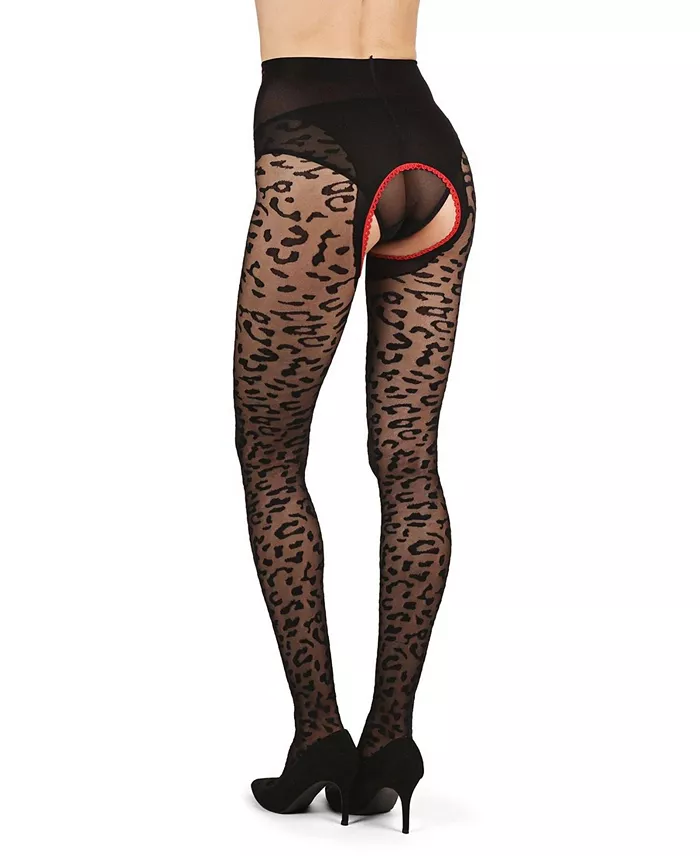MeMoi Women's Born To Be Wild Leopard Crotchless Sheer Pantyhose Women's Fashion Shoes & Accessories