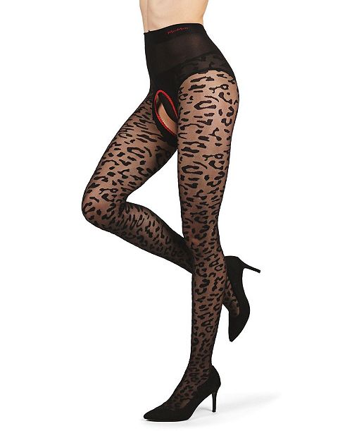 MeMoi Women's Born To Be Wild Leopard Crotchless Sheer Pantyhose Women's Fashion Shoes & Accessories