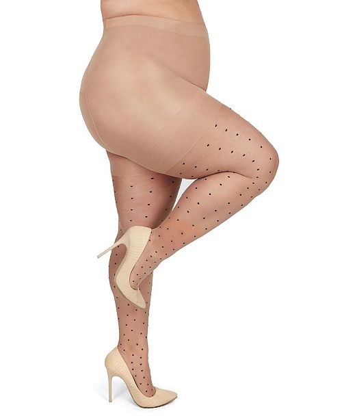 MeMoi Women's Pindot Sheer Curvy Control Top Tights MM-2301 Women's Fashion Shoes & Accessories