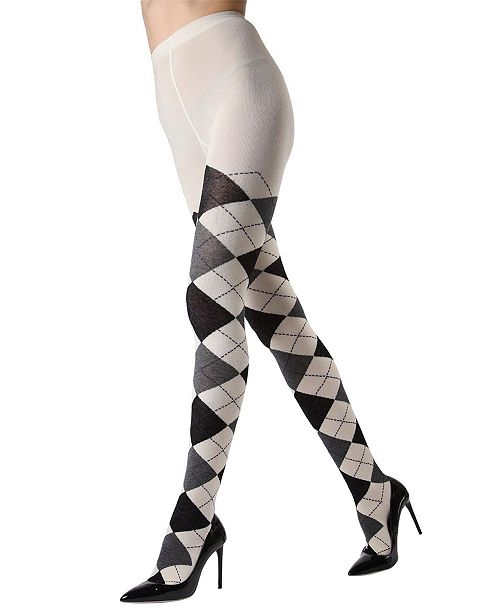 MeMoi Women's Textured Argyle Patterned Sweater Tights Women's Fashion Shoes & Accessories